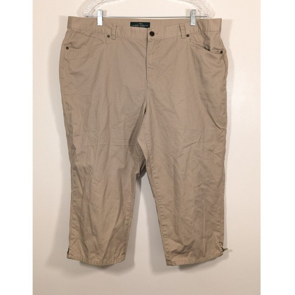 Lauren Ralph‎ Lauren 18W Jeans Khaki Tan Classic Mid Calf Pants Cotton Cropped